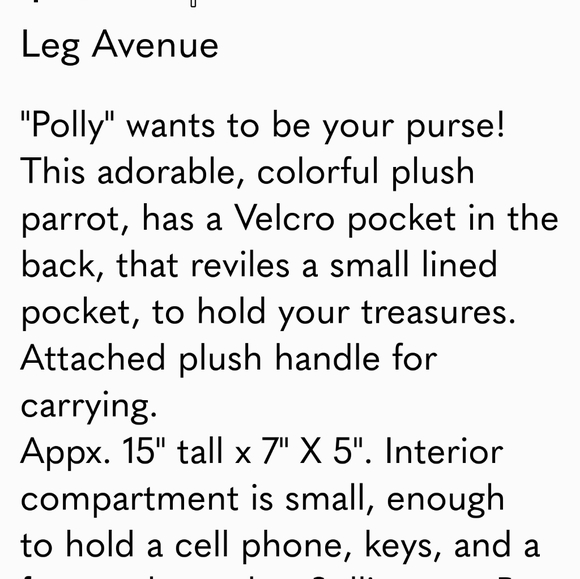 NEW POLLY PARROT PLUSH PIRATE COSTUME PURSE last one - Picture 2 of 4